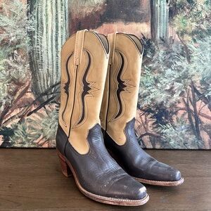 Frye Tan and Black Cowboy Boots